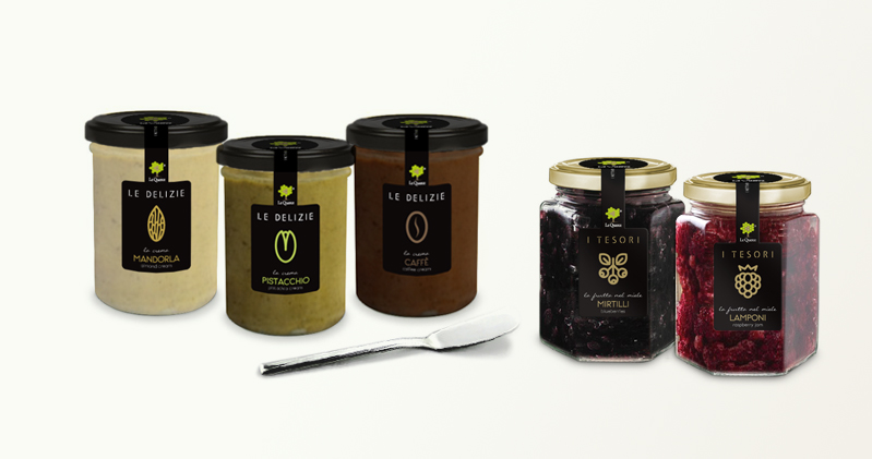 LE DELIZIE: creme spalmabili - I TESORI: frutta nel miele